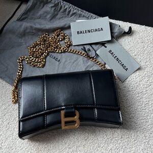 Balenciaga Hourglass Box Leather Wallet on Chain Black NWT w/ Dust Bag